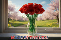 12 red roses with stems