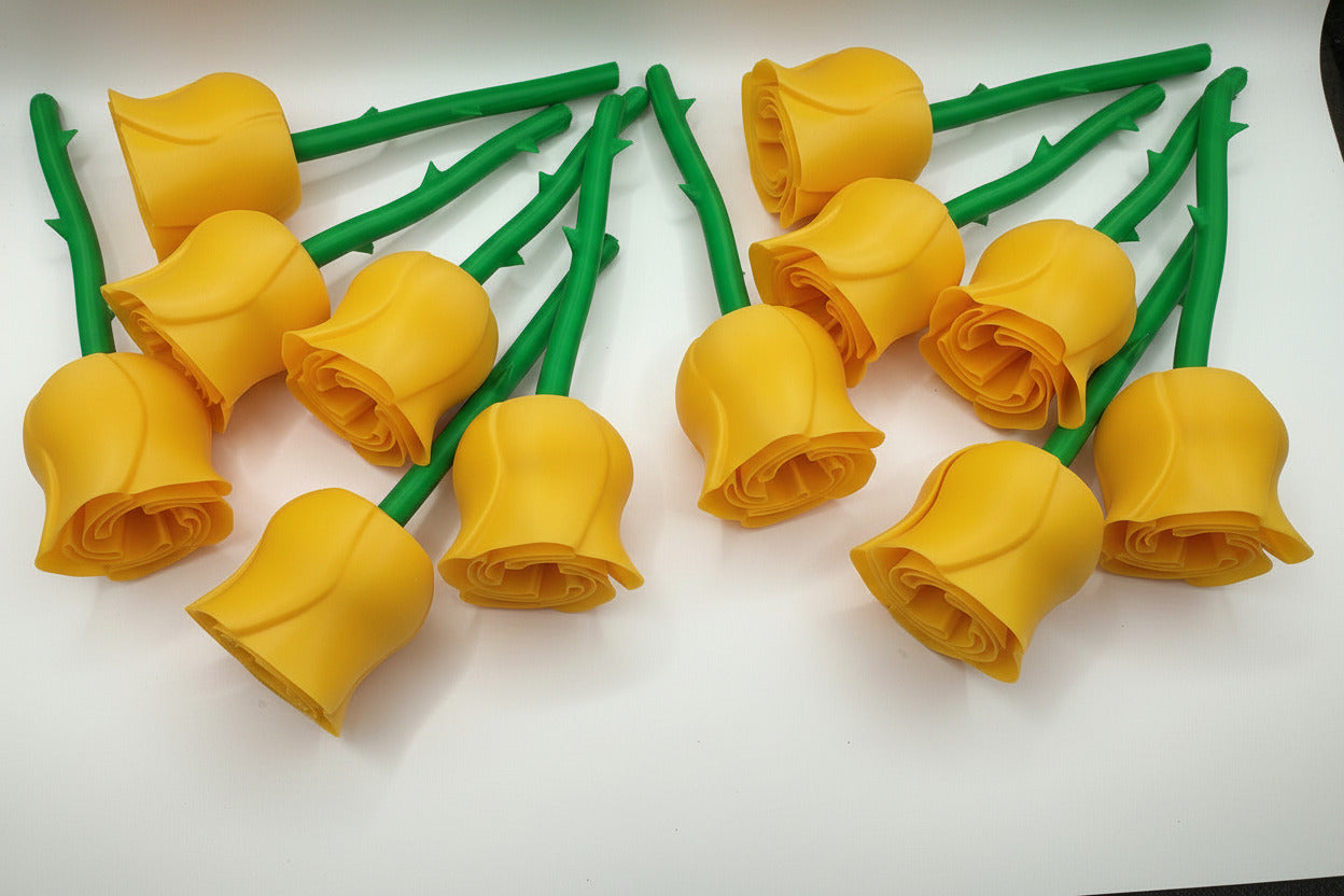 1 Dozen 3D PRINTED Yellow ROSES with Stems - Free Shipping