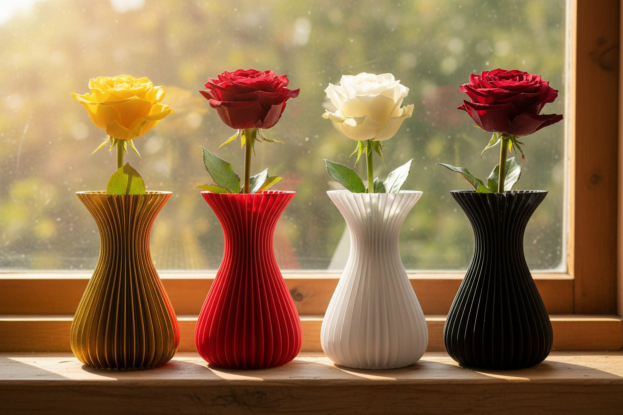 gold vase red vase white vase black vase 