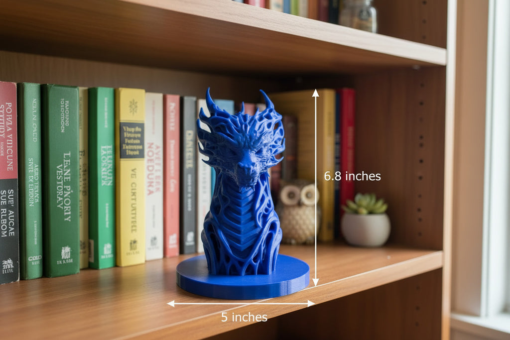 Blue 3D-printed sculpture on a white background